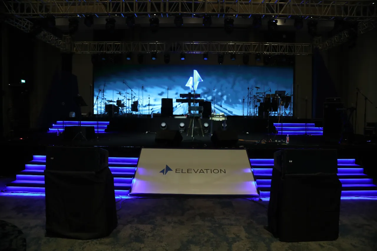 Elevation conference stage design with LED lighting