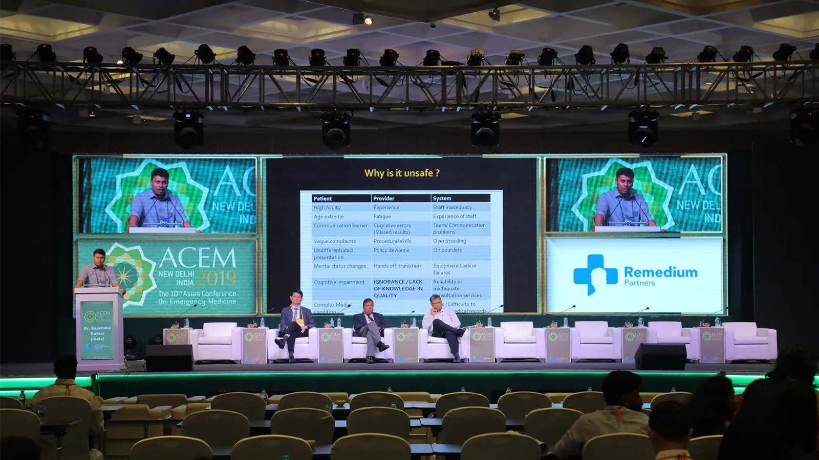 Corporate conference stage with inaugural lamp